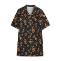 Halloween Skeleton And Pumpkin Print Cotton Hawaiian Shirt