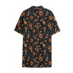 Halloween Skeleton And Pumpkin Print Cotton Hawaiian Shirt