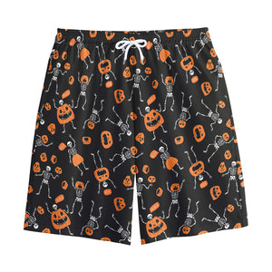 Halloween Skeleton And Pumpkin Print Cotton Shorts