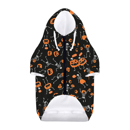 Halloween Skeleton And Pumpkin Print Dog Zip Up Hoodie