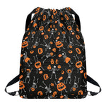 Halloween Skeleton And Pumpkin Print Drawstring Backpack