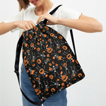 Halloween Skeleton And Pumpkin Print Drawstring Backpack