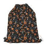 Halloween Skeleton And Pumpkin Print Drawstring Bag