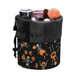 Halloween Skeleton And Pumpkin Print Drawstring Makeup Bag
