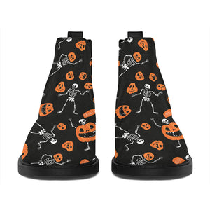 Halloween Skeleton And Pumpkin Print Flat Ankle Boots