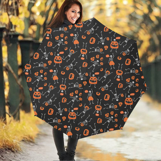 Halloween Skeleton And Pumpkin Print Foldable Umbrella