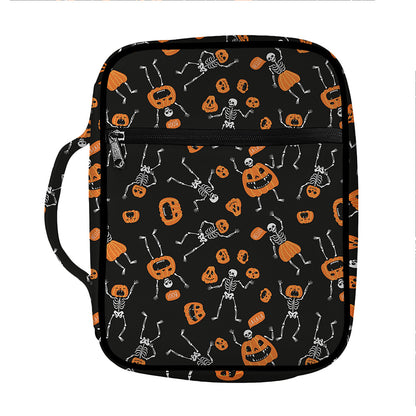 Halloween Skeleton And Pumpkin Print Front Pocket Bible Bag