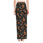 Halloween Skeleton And Pumpkin Print High Slit Maxi Skirt