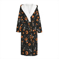 Halloween Skeleton And Pumpkin Print Hooded Bathrobe