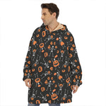 Halloween Skeleton And Pumpkin Print Hoodie Blanket