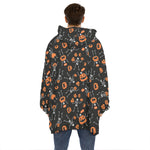 Halloween Skeleton And Pumpkin Print Hoodie Blanket