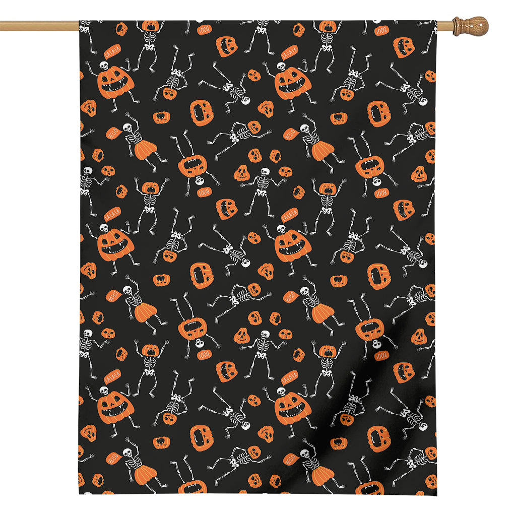 Halloween Skeleton And Pumpkin Print House Flag