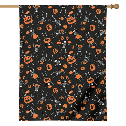 Halloween Skeleton And Pumpkin Print House Flag