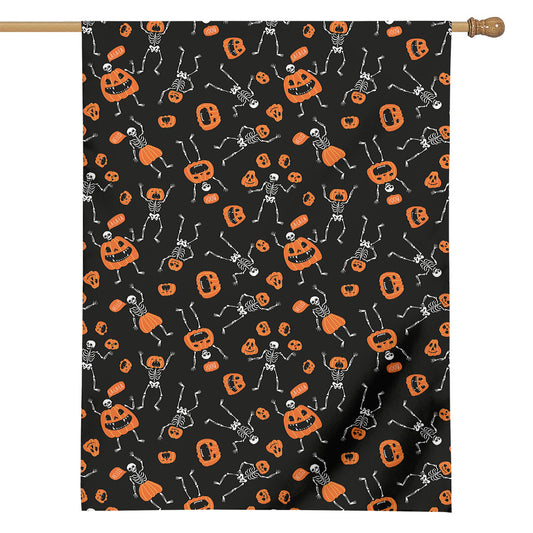 Halloween Skeleton And Pumpkin Print House Flag