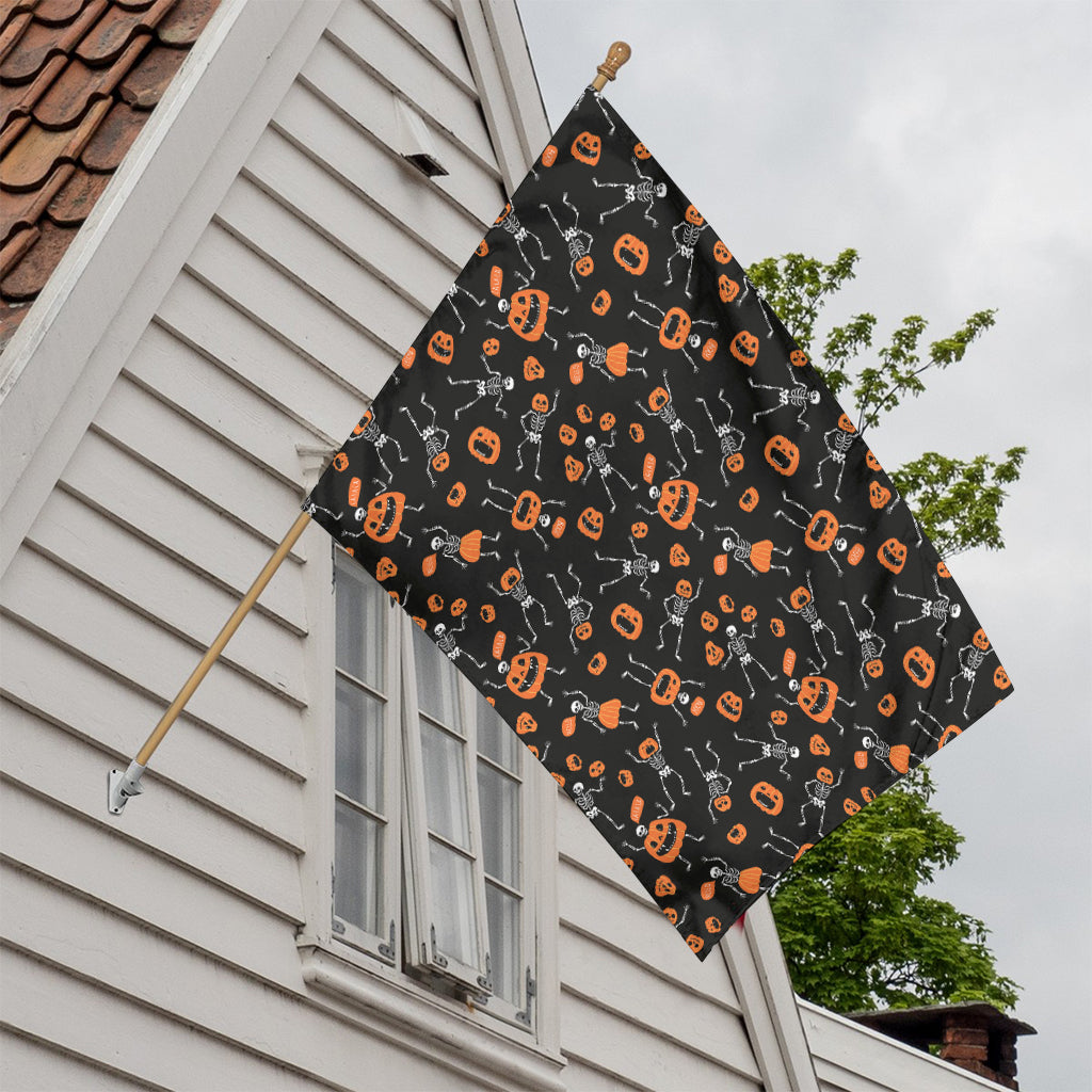 Halloween Skeleton And Pumpkin Print House Flag