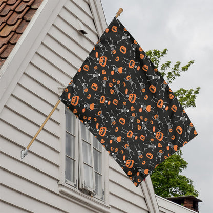 Halloween Skeleton And Pumpkin Print House Flag