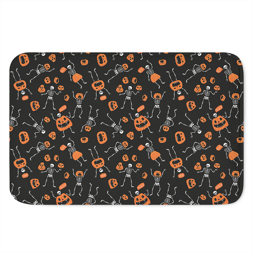 Halloween Skeleton And Pumpkin Print Indoor Door Mat