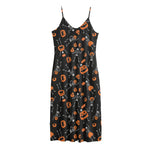 Halloween Skeleton And Pumpkin Print Jersey Midi Cami Dress