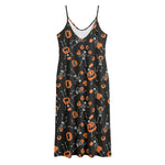 Halloween Skeleton And Pumpkin Print Jersey Midi Cami Dress