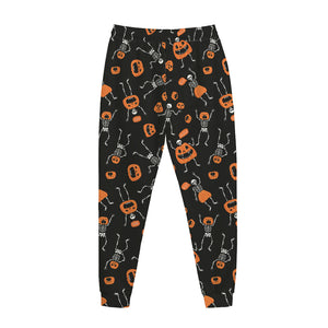 Halloween Skeleton And Pumpkin Print Jogger Pants