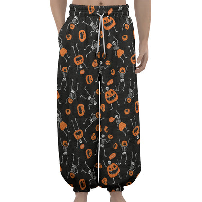 Halloween Skeleton And Pumpkin Print Lantern Pants