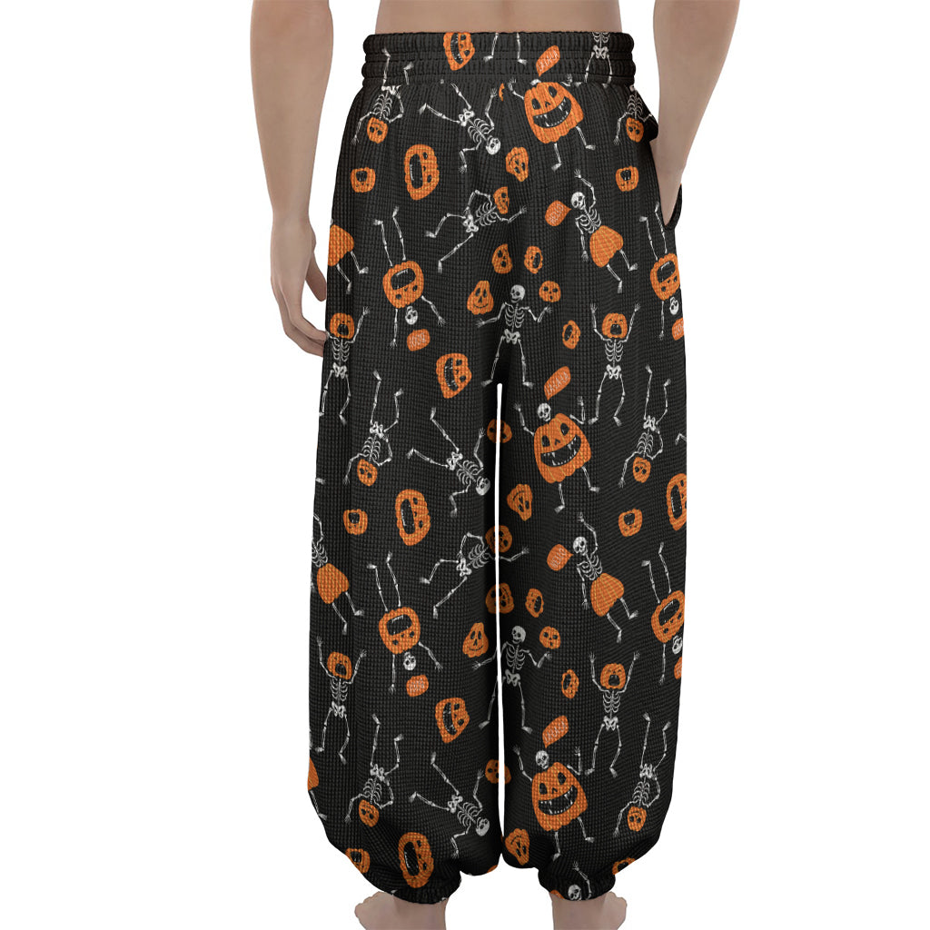 Halloween Skeleton And Pumpkin Print Lantern Pants