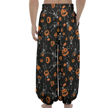 Halloween Skeleton And Pumpkin Print Lantern Pants