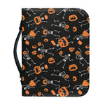 Halloween Skeleton And Pumpkin Print Leather Bible Cover