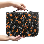Halloween Skeleton And Pumpkin Print Leather Bible Cover
