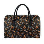 Halloween Skeleton And Pumpkin Print Leather Duffle Bag