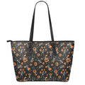 Halloween Skeleton And Pumpkin Print Leather Tote Bag With Zipper