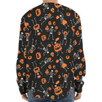 Halloween Skeleton And Pumpkin Print Long Sleeve Baseball Jersey