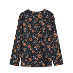 Halloween Skeleton And Pumpkin Print Long Sleeve Short Coat