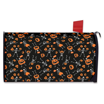 Halloween Skeleton And Pumpkin Print Mailbox Cover