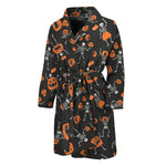 Halloween Skeleton And Pumpkin Print Men's Bathrobe