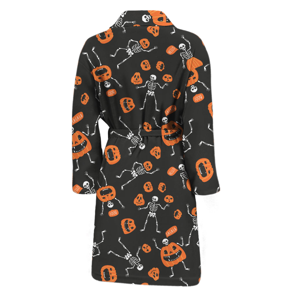 Halloween Skeleton And Pumpkin Print Men's Bathrobe