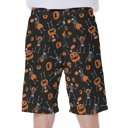 Halloween Skeleton And Pumpkin Print Men's Beach Shorts