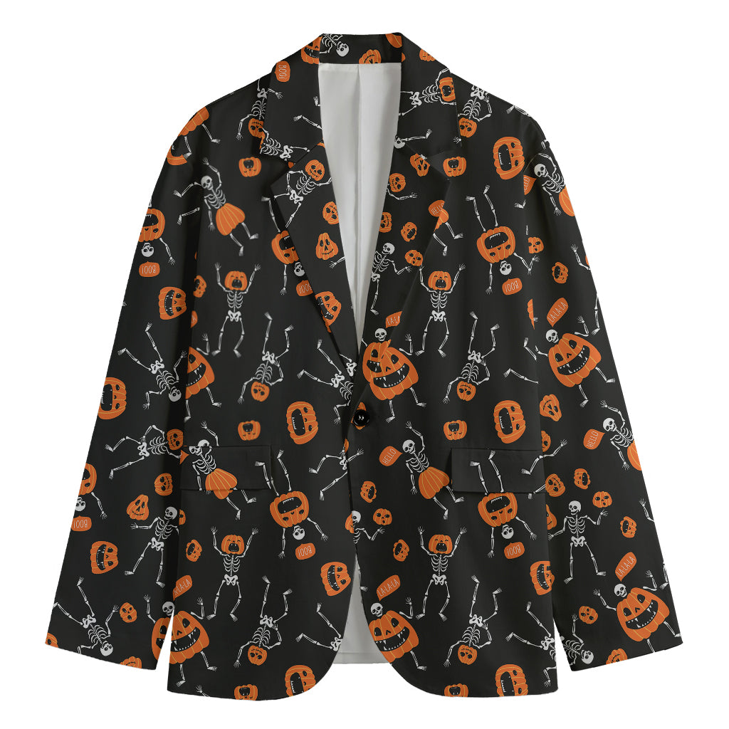 Halloween Skeleton And Pumpkin Print Men's Blazer