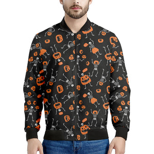 Halloween Skeleton And Pumpkin Print Men's Bomber Jacket