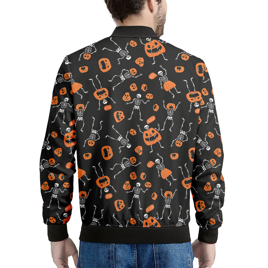 Halloween Skeleton And Pumpkin Print Men's Bomber Jacket