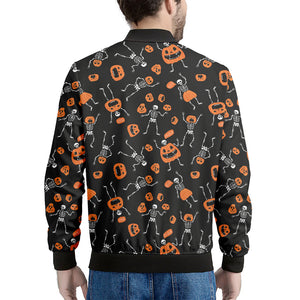 Halloween Skeleton And Pumpkin Print Men's Bomber Jacket