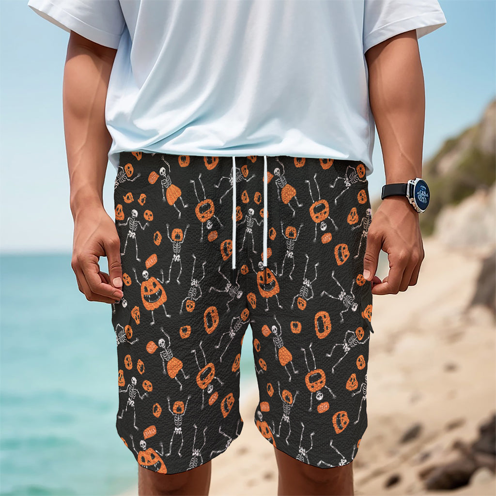 Halloween Skeleton And Pumpkin Print Men's Cargo Shorts