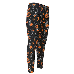 Halloween Skeleton And Pumpkin Print Men's Compression Pants