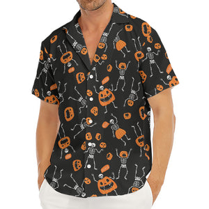 Halloween Skeleton And Pumpkin Print Men's Deep V-Neck Shirt