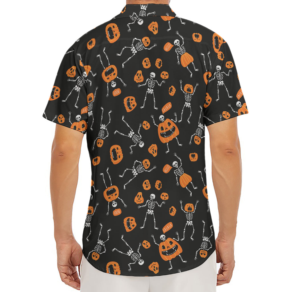 Halloween Skeleton And Pumpkin Print Men's Deep V-Neck Shirt