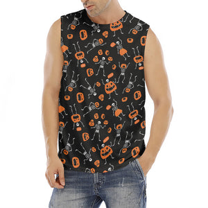 Halloween Skeleton And Pumpkin Print Men's Fitness Tank Top