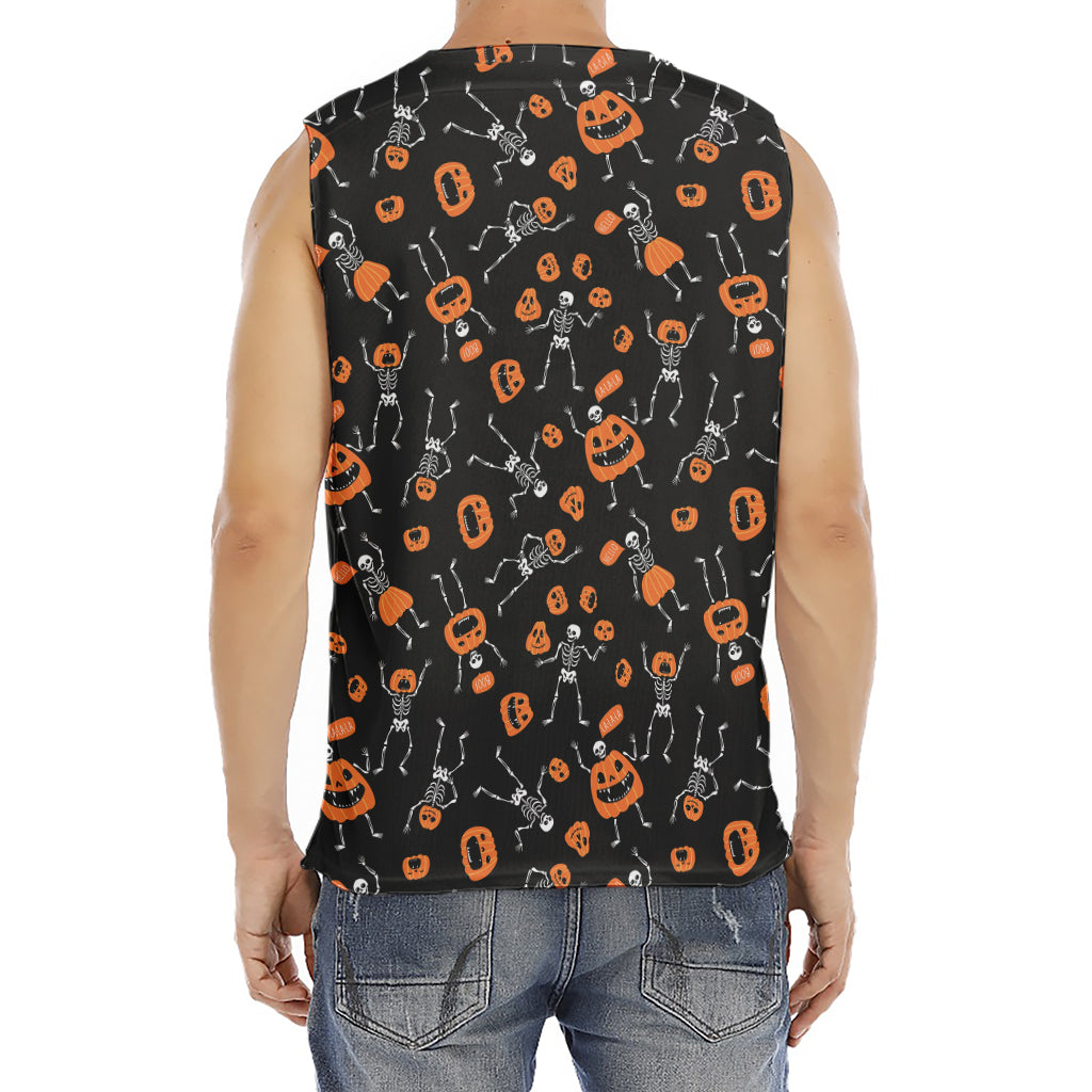 Halloween Skeleton And Pumpkin Print Men's Fitness Tank Top