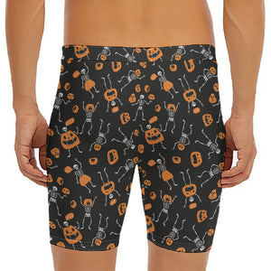 Halloween Skeleton And Pumpkin Print Men's Long Boxer Briefs