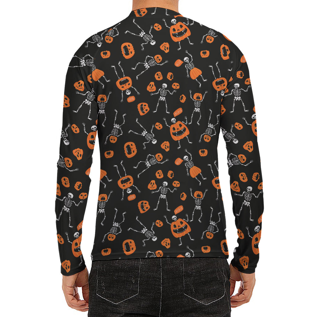 Halloween Skeleton And Pumpkin Print Men's Long Sleeve Rash Guard