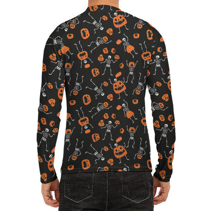 Halloween Skeleton And Pumpkin Print Men's Long Sleeve Rash Guard